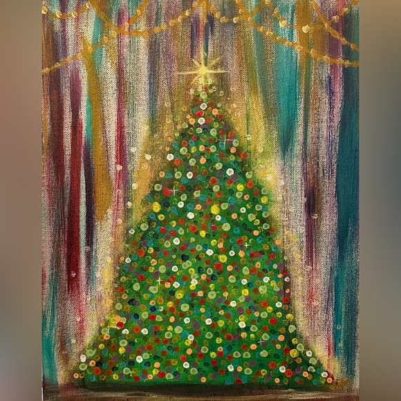 Vibrant Holiday Tree Canvas Painting - Picture 1 of 1